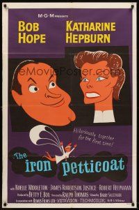 6f518 IRON PETTICOAT 1sh '56 great art of Bob Hope & Katharine Hepburn hilarious together!