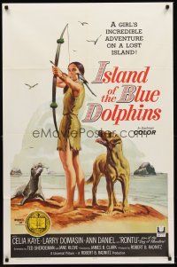 6f519 ISLAND OF THE BLUE DOLPHINS 1sh '64 Native American Indian Celia Kaye with dog & seal!