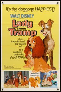 6f556 LADY & THE TRAMP 1sh R72 Walt Disney romantic canine dog classic cartoon!