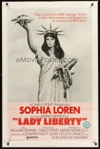 6f557 LADY LIBERTY 1sh '72 great wacky image of sexy Sophia Loren as Statue of Liberty!