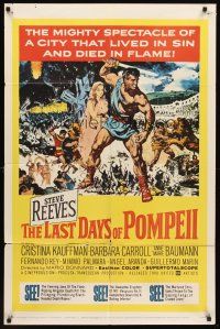 6f562 LAST DAYS OF POMPEII 1sh '60 art of mighty Steve Reeves in the fiery summit of spectacle!