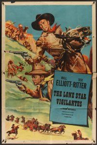 6f598 LONE STAR VIGILANTES 1sh R53 Wild Bill Elliott & Tex Ritter in one gun-blazing western!