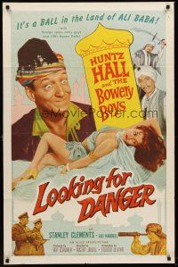 6f604 LOOKING FOR DANGER 1sh '57 Bowery Boys, wacky image of Huntz Hall checking out babe!