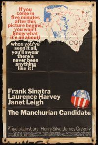 6f643 MANCHURIAN CANDIDATE 1sh '62 cool art of Frank Sinatra, directed by John Frankenheimer!