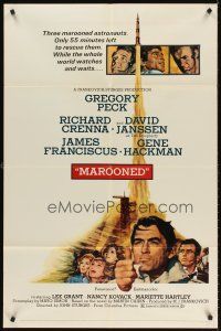 6f649 MAROONED style C 1sh '69 Gregory Peck & Gene Hackman, great Terpning cast & rocket art!