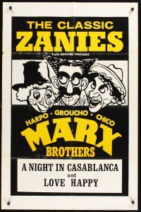 6f708 NIGHT IN CASABLANCA/LOVE HAPPY 1sh '70s great Hirschfeld-like art of Marx Brothers!