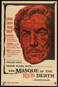 6f650 MASQUE OF THE RED DEATH 1sh '64 cool montage art of Vincent Price by Reynold Brown!