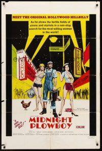 6f661 MIDNIGHT PLOWBOY 1sh '71 hillbilly sex in Hollywood, in search of the most willing woman!