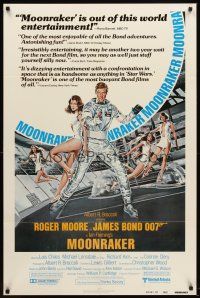 6f673 MOONRAKER reviews 1sh '79 art of Roger Moore as James Bond & sexy babes by Gouzee!