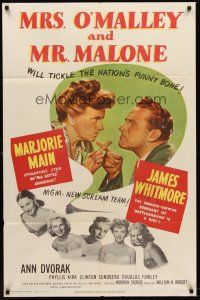 6f676 MRS. O'MALLEY & MR. MALONE 1sh '51 Marjorie Main & Whitmore tickle the nation's funny bone!