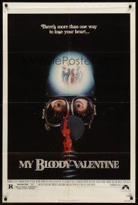 6f686 MY BLOODY VALENTINE 1sh '81 bloody gas mask, there's more than one way to lose your heart!