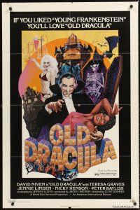 6f728 OLD DRACULA 1sh '75 Vampira, David Niven as Dracula, Clive Donner, wacky horror art!