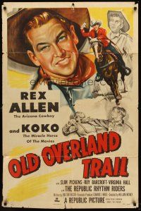 6f729 OLD OVERLAND TRAIL 1sh '52 cool art of cowboy Rex Allen riding his horse Koko!