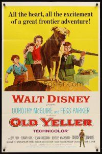 6f731 OLD YELLER 1sh R65 Dorothy McGuire, Fess Parker, art of Walt Disney's most classic canine!
