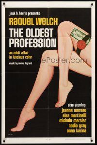6f732 OLDEST PROFESSION 1sh '68 Raquel Welch, sexy legs with garter belt & money!