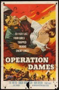6f739 OPERATION DAMES 1sh '59 art of sexy Eve Meyer, Russ' wife, girls trapped behind enemy lines!