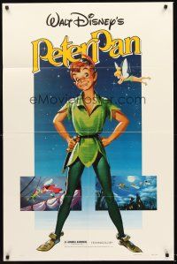 6f753 PETER PAN 1sh R82 Walt Disney animated cartoon fantasy classic, great full-length art!