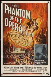 6f757 PHANTOM OF THE OPERA 1sh '62 Hammer horror, Herbert Lom, cool art by Reynold Brown!
