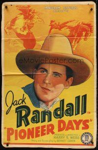 6f761 PIONEER DAYS paperbacked 1sh '40 cowboy Jack Randall in western stone litho artwork!