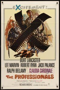 6f771 PROFESSIONALS 1sh '66 art of Burt Lancaster, Lee Marvin & sexy Claudia Cardinale!