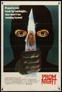 6f772 PROM NIGHT 1sh '80 Jamie Lee Curtis won't be coming home, wild horror art!