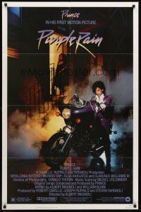 6f775 PURPLE RAIN 1sh '84 great image of Prince riding motorcycle, in his first motion picture!