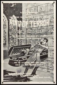 6f795 RING OF TERROR 1sh '60 wacky Kane art of man grabbed by hand in coffin!