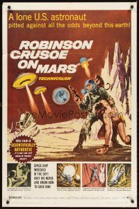 6f800 ROBINSON CRUSOE ON MARS 1sh '64 sci-fi art of Paul Mantee & his man Friday Victor Lundin!