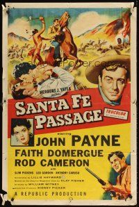 6f812 SANTA FE PASSAGE 1sh '55 romantic art of John Payne & Faith Domergue, Rod Cameron