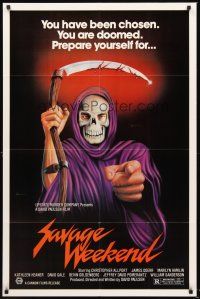 6f817 SAVAGE WEEKEND 1sh '79 Christopher Allport, Jim Doerr, wild art of grim reaper!