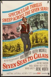 6f825 SEVEN SEAS TO CALAIS 1sh '62 pirate Rod Taylor sweeps across the seven seas!