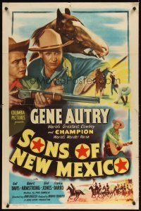 6f853 SONS OF NEW MEXICO 1sh '49 cool artwork image of Gene Autry with gun by Champion!