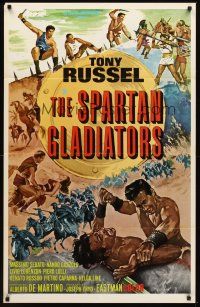 6f856 SPARTAN GLADIATORS 1sh '64 great sword and sandal artwork of men fighting hand to hand!