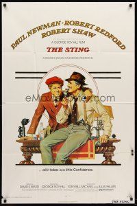 6f865 STING 1sh '74 best artwork of con men Paul Newman & Robert Redford by Richard Amsel!