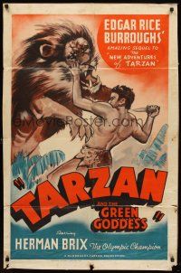 6f882 TARZAN & THE GREEN GODDESS 1sh '38 cool art of Herman Brix, The Olympic Champion!