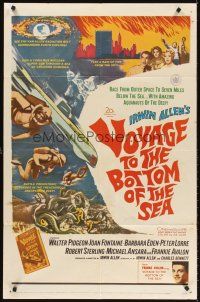 6f965 VOYAGE TO THE BOTTOM OF THE SEA 1sh '61 fantasy sci-fi art of scuba divers & monster!
