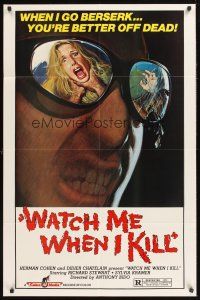 6f969 WATCH ME WHEN I KILL 1sh '77 cool art of scared girl in killer's mirrored sunglasses!