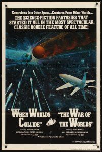6f978 WHEN WORLDS COLLIDE/WAR OF THE WORLDS 1sh '77 cool sci-fi art of rocket in space by Berkey!