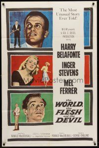 6f992 WORLD, THE FLESH & THE DEVIL 1sh '59 Inger Stevens between Harry Belafonte & Mel Ferrer!