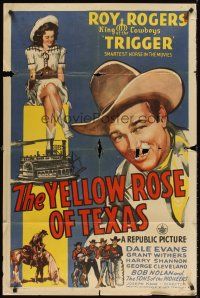 6f994 YELLOW ROSE OF TEXAS 1sh '44 great art of Roy Rogers & pretty Dale Evans!