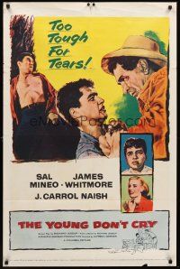6f997 YOUNG DON'T CRY 1sh '57 giant close up & smiling portrait of Sal Mineo, too tough for tears!