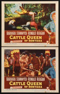 6g863 CATTLE QUEEN OF MONTANA 2 LCs '54 action images of Native Americans, cowgirl Barbara Stanwyck!
