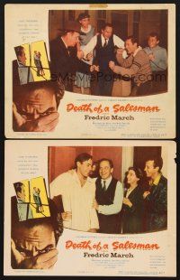 6g873 DEATH OF A SALESMAN 2 LCs '52 Fredric March, Kevin McCarthy & Cameron Mitchell laughing!