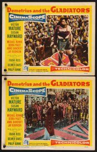 6g875 DEMETRIUS & THE GLADIATORS 2 LCs '54 Biblical Victor Mature & Susan Hayward!