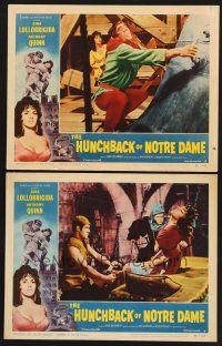6g911 HUNCHBACK OF NOTRE DAME 2 LCs '57 Anthony Quinn as Quasimodo, sexy Gina Lollobrigida!