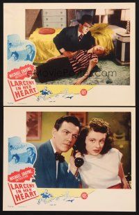 6g922 LARCENY IN HER HEART 2 LCs '46 Hugh Beaumont as detective Michael Shayne on vacation!