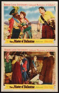 6g936 MASTER OF BALLANTRAE 2 LCs '53 Errol Flynn, Robert Louis Stevenson story, pirate adventure!