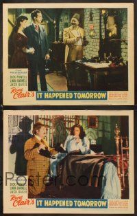 6g738 IT HAPPENED TOMORROW 4 LCs '44 Dick Powell, Linda Darnell, Jack Oakie, directed by Rene Clair