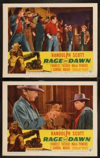 6g385 RAGE AT DAWN 8 LCs '55 outlaw hunter Randolph Scott in action, pretty Mala Powers!