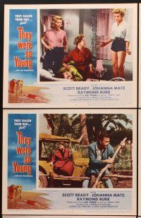 6g626 THEY WERE SO YOUNG 6 LCs '55 Scott Brady, Raymond Burr, bad teenagers far too willing!
